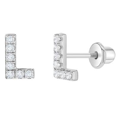 Brincos de letra CZ Branco Micron Pave Brincos de letra personalizados