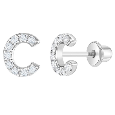 Brincos de letra CZ Branco Micron Pave Brincos de letra personalizados