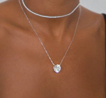 Elegant 18K Gold Plated Round Cut 925 Sterling Silver Necklace for Fashion Jewelry