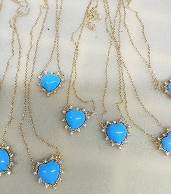 925 Sterling Silver Chain Jewelry Diamond And Turquoise Heart Twist Necklace Não tem cadeia de pérolas
