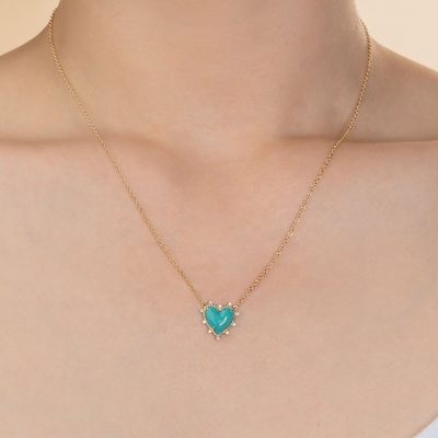 925 Sterling Silver Chain Jewelry Diamond And Turquoise Heart Twist Necklace Não tem cadeia de pérolas