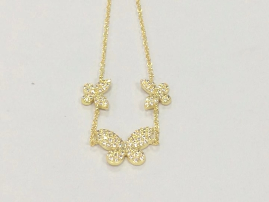 14K ouro Triple Butterfly Chain Bracelet Claros CZ Prata Chain Bracelet 925