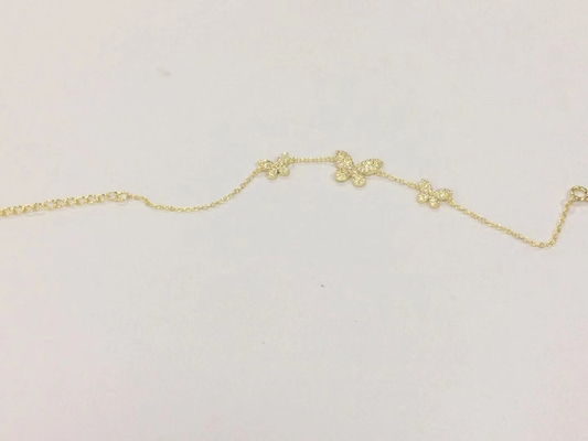 14K ouro Triple Butterfly Chain Bracelet Claros CZ Prata Chain Bracelet 925