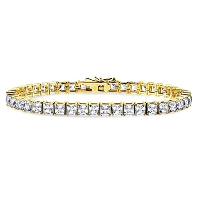 Unisex 18K de ouro feito à mão Hip Hop Quadrado corte de gelo Diamante CZ 925 Sterling Prata empilhamento pulseira de tênis