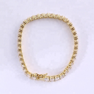 Unisex 18K de ouro feito à mão Hip Hop Quadrado corte de gelo Diamante CZ 925 Sterling Prata empilhamento pulseira de tênis