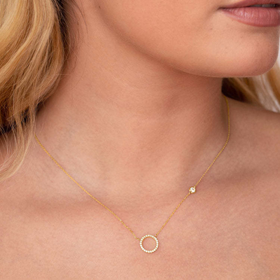 S925 Prata Revestida de Ouro Pendente CZ Colar para Mulheres 925 Prata Sterling