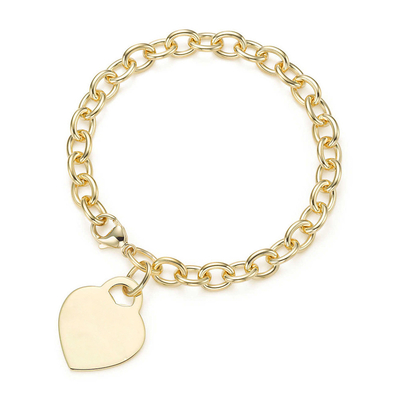 925 Sterling Silver Heart Charm Grande Pulseira para Homens sofisticado olhar 15x15mm