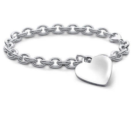 925 Sterling Silver Heart Charm Grande Pulseira para Homens sofisticado olhar 15x15mm