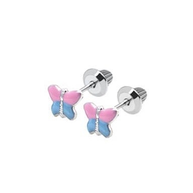 18K Amarelo Ouro Rosa Azul Esmaltado Orelhas de Borboleta Com Revestimento E