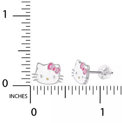 18K ouro revestido Hello Kitty Enamel Stud brincos para meninas em 925 Sterling Silver