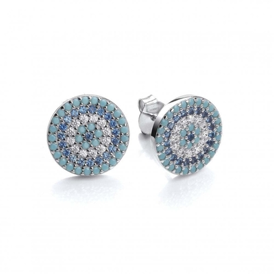 Círculo ZIRCON 18K Revestido de ouro feito à mão Micron Pave CZ Eye Turkiye Design Stud Brinco 925 Sterling Silver
