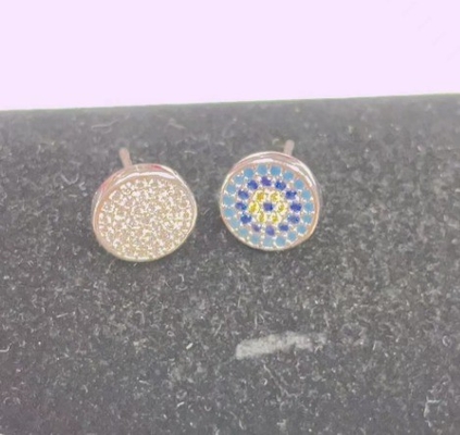 Círculo ZIRCON 18K Revestido de ouro feito à mão Micron Pave CZ Eye Turkiye Design Stud Brinco 925 Sterling Silver