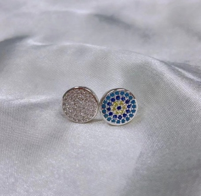 Círculo ZIRCON 18K Revestido de ouro feito à mão Micron Pave CZ Eye Turkiye Design Stud Brinco 925 Sterling Silver