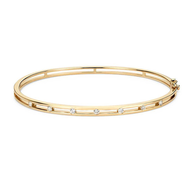 Diamond Station Silver Bangle Bracelet 58mm 14k Bracelets Revestidos em Ouro