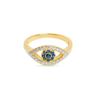 Dimensão personalizada 925 Sterling Silver Cutout Pave Inlaid Eye Ring com 18K Gold Plating