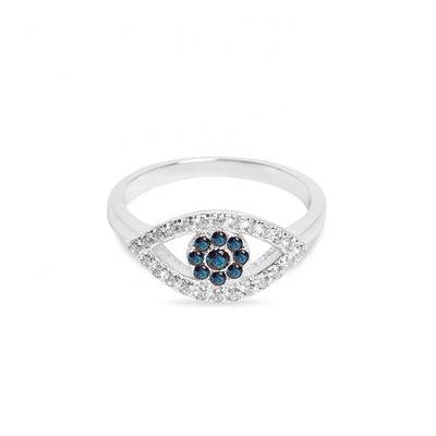 Dimensão personalizada 925 Sterling Silver Cutout Pave Inlaid Eye Ring com 18K Gold Plating