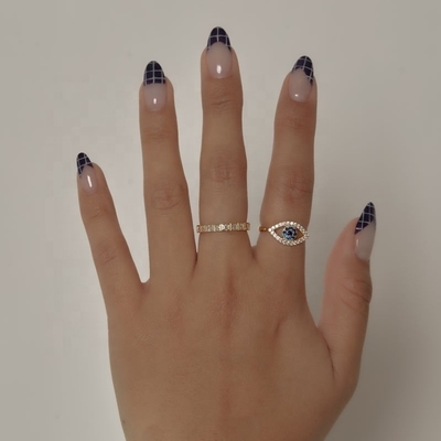 Dimensão personalizada 925 Sterling Silver Cutout Pave Inlaid Eye Ring com 18K Gold Plating
