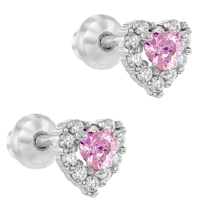 Corações Rosa Dourados CZ Rosa Cerâmicos para Crianças em 925 Sterling Silver