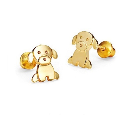 Silver Baby Puppy Cubic Zirconia Screwback Girls Brincos com Revestimento de Rodio