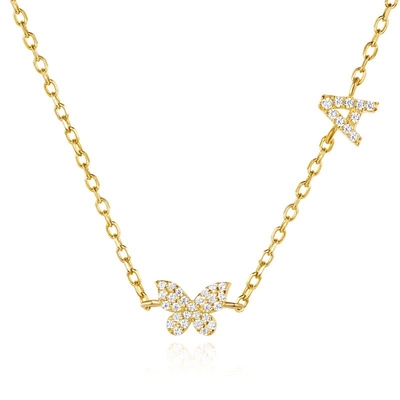 Colarinho Mini 18K Ouro Branco Micron Pave CZ Butterfly 925 Sterling Silver Pendant
