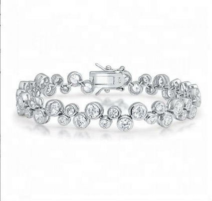 925 Sterling Silver Tenis Bracelet com pedra branca CZ e opção de ajuste de bezel