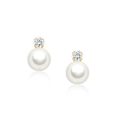 Brinquedos de jóias de pérola Brinquedos com parafuso para trás e branco CZ em 925 Sterling Silver