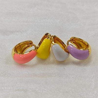 Joalheria fina Bold Dome Esmalte Huggie 925 brincos de prata