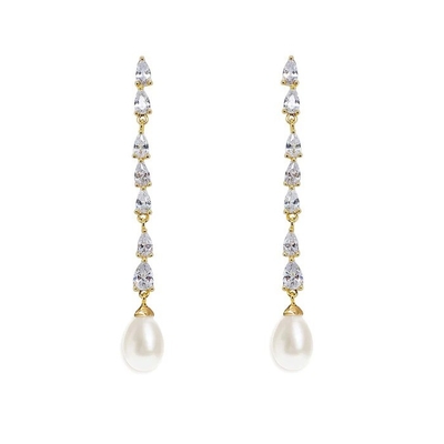 ECO Friendly Bridal Pearl Drop Earrings 18K Gold Teardrop Bridal Earrings