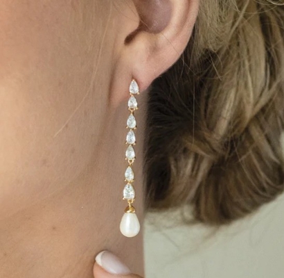 ECO Friendly Bridal Pearl Drop Earrings 18K Gold Teardrop Bridal Earrings