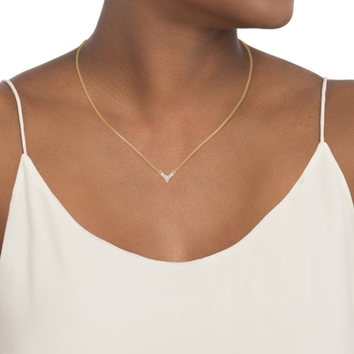 18K ouro revestido V forma de jóias para mulheres 925 Sterling Silver Necklace