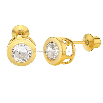 Brinquedos feitos à mão de 4 mm CZ Placado em ouro para bebês e crianças 925 jóias de prata