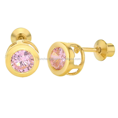 Brinquedos feitos à mão de 4 mm CZ Placado em ouro para bebês e crianças 925 jóias de prata