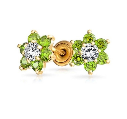 Flor Ametista CZ Pedra de nascimento Meninas 925 Sterling Prata parafusos para trás brincos