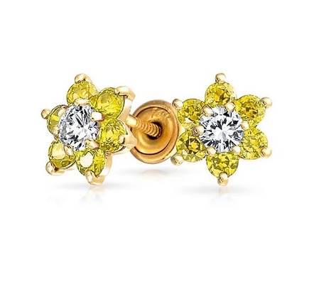 Flor Ametista CZ Pedra de nascimento Meninas 925 Sterling Prata parafusos para trás brincos