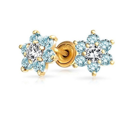 Flor Ametista CZ Pedra de nascimento Meninas 925 Sterling Prata parafusos para trás brincos