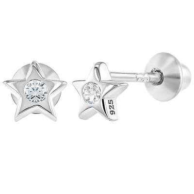 Outra ocasião Estrelazinha Rosa Cubico Zircão Meninas Bebê Vira de Volta Stud 925 Brilhantes de Prata Sterling