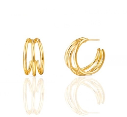 Triple 18K ouro revestido moda grandes brincos de aço inoxidável