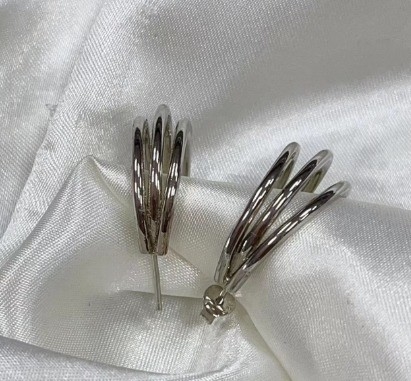 Triple 18K ouro revestido moda grandes brincos de aço inoxidável