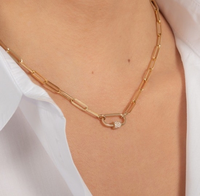 18K ouro revestido grande papel clip 925 Sterling Silver Oval Chain Necklace com OEM