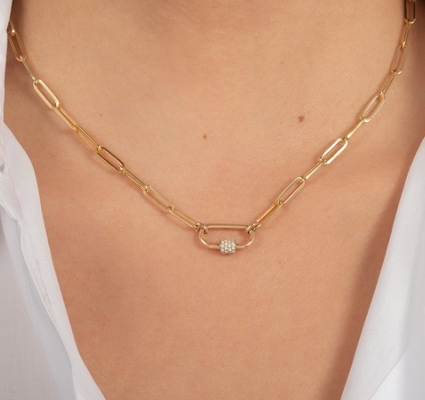 18K ouro revestido grande papel clip 925 Sterling Silver Oval Chain Necklace com OEM