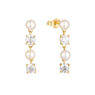 Branco CZ Pearl Drop Chain Brincos Para Mulheres sofisticadas 925 Sterling Silver