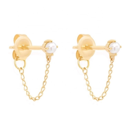925 Sterling Silver Chain Drop Pearl Earrings Brancos de Água Fresca Pearl Earrings