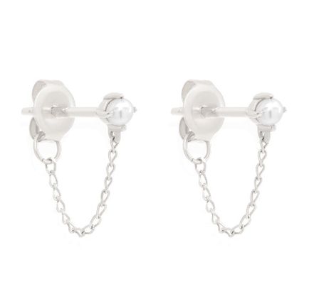 925 Sterling Silver Chain Drop Pearl Earrings Brancos de Água Fresca Pearl Earrings