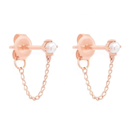 925 Sterling Silver Chain Drop Pearl Earrings Brancos de Água Fresca Pearl Earrings