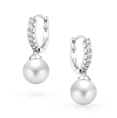 10MM Pearl Cubic Zirconia Dangle Brincos OEM CZ Dangle Drop Brincos