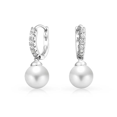 10MM Pearl Cubic Zirconia Dangle Brincos OEM CZ Dangle Drop Brincos