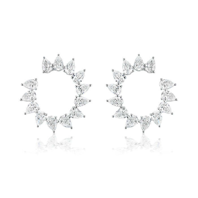 Unique Tear Drop Cut CZ Stud brincos em ródio revestido forma de meio círculo para mulheres