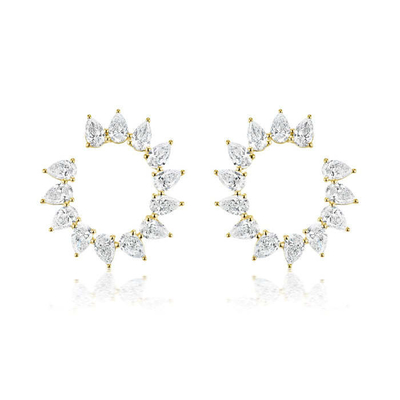 Unique Tear Drop Cut CZ Stud brincos em ródio revestido forma de meio círculo para mulheres