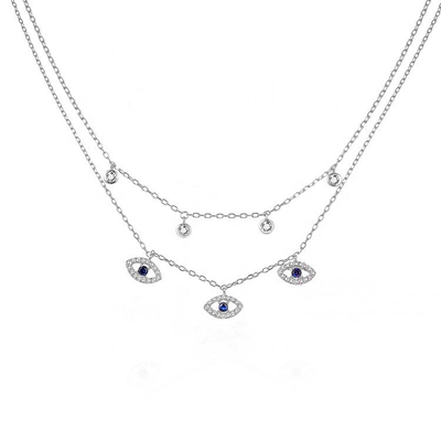 Double Layer Evil Eye Bezel Set Colar de Diamante Mulheres Bezel Set Pendentes