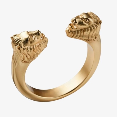 Anel de cabeça de leão masculino ajustável 18K ouro tamanho 5 - tamanho 10 Anel de leão de latão